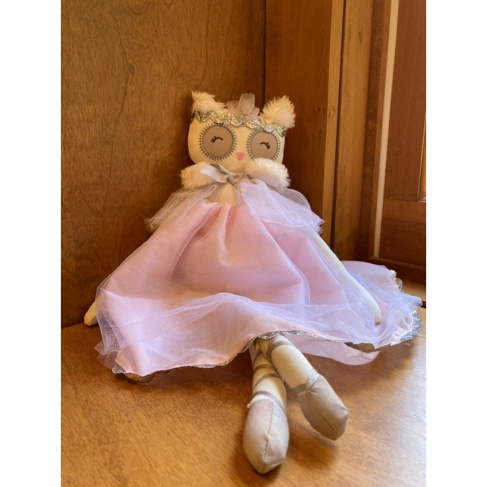 Pottery Barn Kids Plush Cat Ballerina Doll Pink Tulle Tutu Silver Tiara Winking